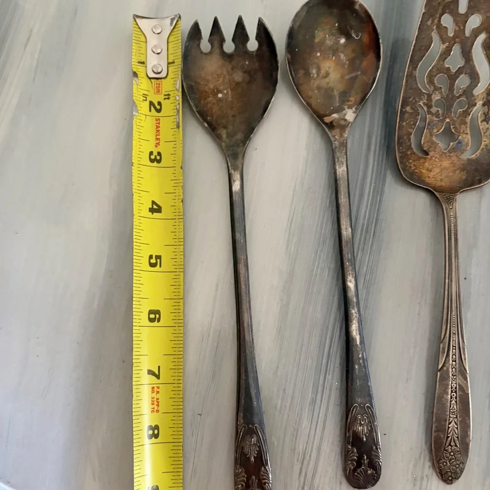 Vintage Silver Plated Serving Set Spoon Fork Pierced Cake Server 3 Piece Patina